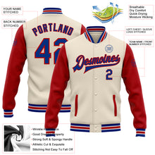 Load image into Gallery viewer, Custom Cream Royal-Red Bomber Full-Snap Varsity Letterman Two Tone Jacket
