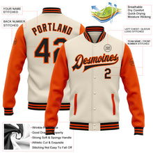 Laden Sie das Bild in den Galerie-Viewer, Custom Cream Black-Orange Bomber Full-Snap Varsity Letterman Two Tone Jacket
