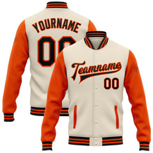 Laden Sie das Bild in den Galerie-Viewer, Custom Cream Black-Orange Bomber Full-Snap Varsity Letterman Two Tone Jacket
