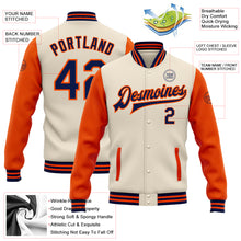 Load image into Gallery viewer, Custom Cream Navy-Orange Bomber Full-Snap Varsity Letterman Two Tone Jacket
