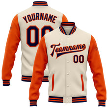 Charger l&#39;image dans la galerie, Custom Cream Navy-Orange Bomber Full-Snap Varsity Letterman Two Tone Jacket
