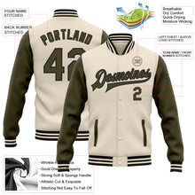 Charger l&#39;image dans la galerie, Custom Cream Olive-Black Bomber Full-Snap Varsity Letterman Two Tone Jacket
