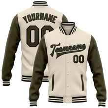Charger l&#39;image dans la galerie, Custom Cream Olive-Black Bomber Full-Snap Varsity Letterman Two Tone Jacket
