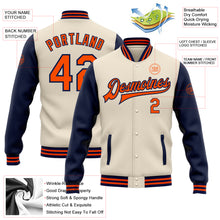 Laden Sie das Bild in den Galerie-Viewer, Custom Cream Orange-Navy Bomber Full-Snap Varsity Letterman Two Tone Jacket
