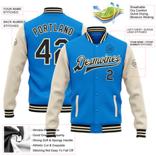 Charger l&#39;image dans la galerie, Custom Powder Blue Black-Cream Bomber Full-Snap Varsity Letterman Two Tone Jacket
