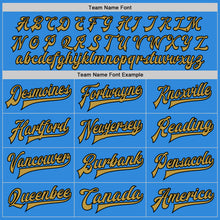 Load image into Gallery viewer, Custom Powder Blue Old Gold-Black Bomber Full-Snap Varsity Letterman Two Tone Jacket
