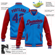 Load image into Gallery viewer, Custom Electric Blue Royal-Red Bomber Full-Snap Varsity Letterman Two Tone Jacket
