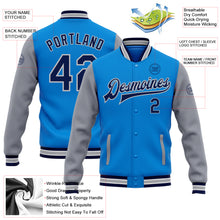 Load image into Gallery viewer, Custom Electric Blue Navy-Gray Bomber Full-Snap Varsity Letterman Two Tone Jacket
