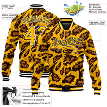 Laden Sie das Bild in den Galerie-Viewer, Custom Gold Black-White Leopard Print 3D Pattern Design Bomber Full-Snap Varsity Letterman Jacket
