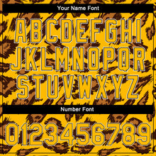 Laden Sie das Bild in den Galerie-Viewer, Custom Gold Black-White Leopard Print 3D Pattern Design Bomber Full-Snap Varsity Letterman Jacket
