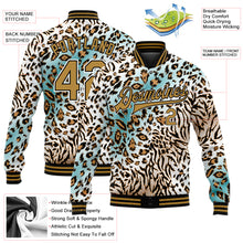 Laden Sie das Bild in den Galerie-Viewer, Custom White Black-Old Gold Leopard Print 3D Pattern Design Bomber Full-Snap Varsity Letterman Jacket
