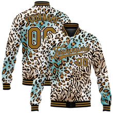 Laden Sie das Bild in den Galerie-Viewer, Custom White Black-Old Gold Leopard Print 3D Pattern Design Bomber Full-Snap Varsity Letterman Jacket
