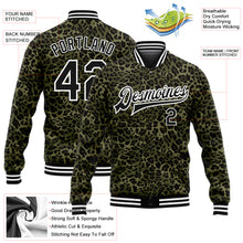 Laden Sie das Bild in den Galerie-Viewer, Custom Camo Black-White Leopard Print 3D Pattern Design Bomber Full-Snap Varsity Letterman Salute To Service Jacket
