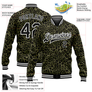 Custom Camo Black-White Leopard Print 3D Pattern Design Bomber Full-Snap Varsity Letterman Salute To Service Jacket