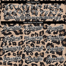 Laden Sie das Bild in den Galerie-Viewer, Custom Brown Black-White Leopard Print 3D Pattern Design Bomber Full-Snap Varsity Letterman Jacket
