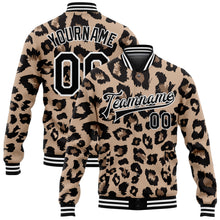 Laden Sie das Bild in den Galerie-Viewer, Custom Brown Black-White Leopard Print 3D Pattern Design Bomber Full-Snap Varsity Letterman Jacket
