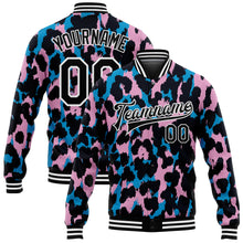 Laden Sie das Bild in den Galerie-Viewer, Custom Light Pink Black-White Leopard Print 3D Pattern Design Bomber Full-Snap Varsity Letterman Jacket
