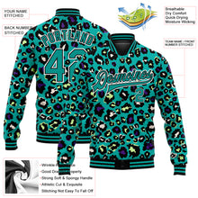 Laden Sie das Bild in den Galerie-Viewer, Custom Teal Black-White Leopard Print 3D Pattern Design Bomber Full-Snap Varsity Letterman Jacket
