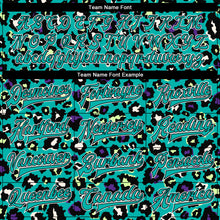 Laden Sie das Bild in den Galerie-Viewer, Custom Teal Black-White Leopard Print 3D Pattern Design Bomber Full-Snap Varsity Letterman Jacket
