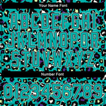 Laden Sie das Bild in den Galerie-Viewer, Custom Teal Black-White Leopard Print 3D Pattern Design Bomber Full-Snap Varsity Letterman Jacket
