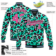 Laden Sie das Bild in den Galerie-Viewer, Custom Aqua Pink-Black Leopard Print 3D Pattern Design Bomber Full-Snap Varsity Letterman Jacket
