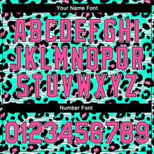 Laden Sie das Bild in den Galerie-Viewer, Custom Aqua Pink-Black Leopard Print 3D Pattern Design Bomber Full-Snap Varsity Letterman Jacket
