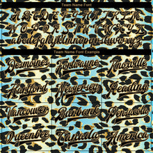 Laden Sie das Bild in den Galerie-Viewer, Custom Sky Blue Black-Old Gold Leopard Print 3D Pattern Design Bomber Full-Snap Varsity Letterman Jacket
