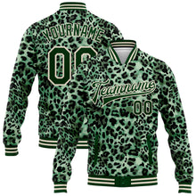 Laden Sie das Bild in den Galerie-Viewer, Custom Green City Cream Leopard Print 3D Pattern Design Bomber Full-Snap Varsity Letterman Jacket
