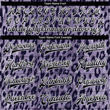 Laden Sie das Bild in den Galerie-Viewer, Custom Purple Black-White Leopard Print 3D Pattern Design Bomber Full-Snap Varsity Letterman Jacket
