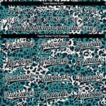 Laden Sie das Bild in den Galerie-Viewer, Custom Teal Black-White Leopard Print 3D Pattern Design Bomber Full-Snap Varsity Letterman Jacket

