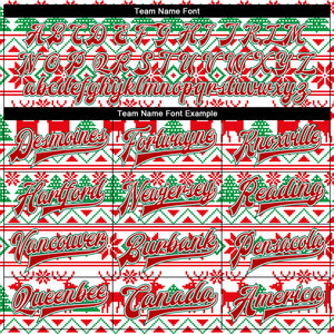 Custom White Red-Kelly Green Christmas 3D Bomber Full-Snap Varsity Letterman Jacket