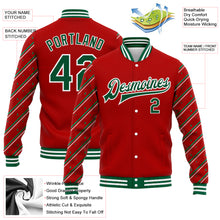 Load image into Gallery viewer, Custom Red Kelly Green-White Christmas 3D Bomber Full-Snap Varsity Letterman Jacket
