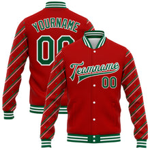 Load image into Gallery viewer, Custom Red Kelly Green-White Christmas 3D Bomber Full-Snap Varsity Letterman Jacket
