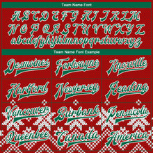 Load image into Gallery viewer, Custom Red Kelly Green-White Christmas Snowflakes 3D Bomber Full-Snap Varsity Letterman Jacket
