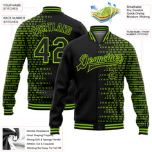 Load image into Gallery viewer, Custom Black Neon Green Halftone 3D Pattern Design Bomber Full-Snap Varsity Letterman Jacket
