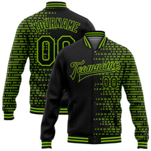 Load image into Gallery viewer, Custom Black Neon Green Halftone 3D Pattern Design Bomber Full-Snap Varsity Letterman Jacket
