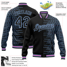Load image into Gallery viewer, Custom Black Light Blue-Pink Halftone 3D Pattern Design Bomber Full-Snap Varsity Letterman Jacket
