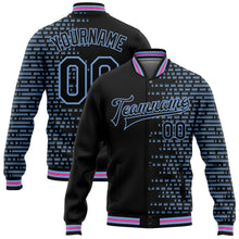 Load image into Gallery viewer, Custom Black Light Blue-Pink Halftone 3D Pattern Design Bomber Full-Snap Varsity Letterman Jacket
