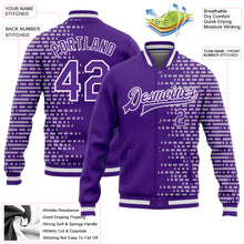 Laden Sie das Bild in den Galerie-Viewer, Custom Purple White Halftone 3D Pattern Design Bomber Full-Snap Varsity Letterman Jacket
