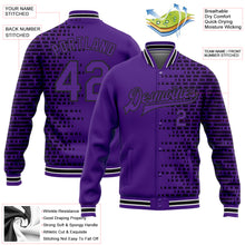 Laden Sie das Bild in den Galerie-Viewer, Custom Purple Black-White Halftone 3D Pattern Design Bomber Full-Snap Varsity Letterman Jacket

