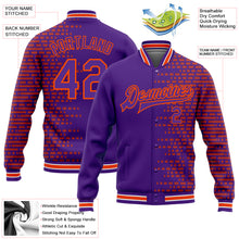 Load image into Gallery viewer, Custom Purple Orange-White Halftone 3D Pattern Design Bomber Full-Snap Varsity Letterman Jacket
