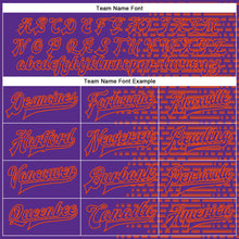 Load image into Gallery viewer, Custom Purple Orange-White Halftone 3D Pattern Design Bomber Full-Snap Varsity Letterman Jacket
