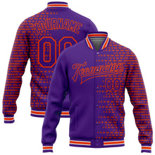 Load image into Gallery viewer, Custom Purple Orange-White Halftone 3D Pattern Design Bomber Full-Snap Varsity Letterman Jacket
