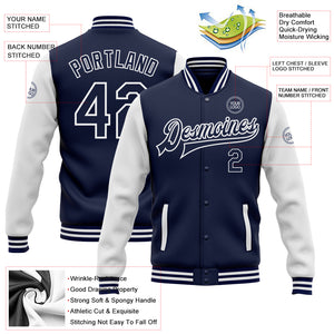 Custom Navy White Bomber Full-Snap Varsity Letterman Two Tone Jacket