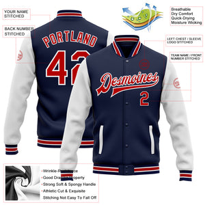 Custom Navy Red-White Bomber Full-Snap Varsity Letterman Two Tone Jacket