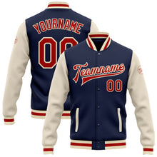 Laden Sie das Bild in den Galerie-Viewer, Custom Navy Red-Cream Bomber Full-Snap Varsity Letterman Two Tone Jacket
