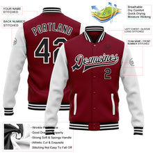 Laden Sie das Bild in den Galerie-Viewer, Custom Crimson Black-White Bomber Full-Snap Varsity Letterman Two Tone Jacket
