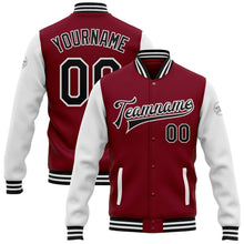 Laden Sie das Bild in den Galerie-Viewer, Custom Crimson Black-White Bomber Full-Snap Varsity Letterman Two Tone Jacket
