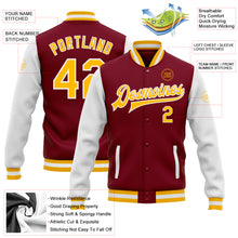 Laden Sie das Bild in den Galerie-Viewer, Custom Crimson Gold-White Bomber Full-Snap Varsity Letterman Two Tone Jacket
