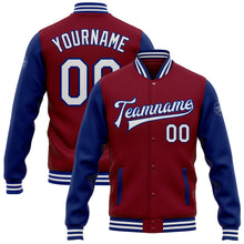 Laden Sie das Bild in den Galerie-Viewer, Custom Crimson White-Royal Bomber Full-Snap Varsity Letterman Two Tone Jacket
